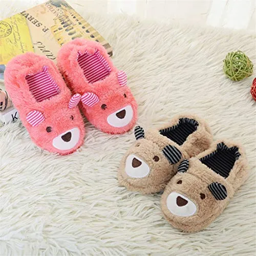 2-9Y Children Kids Girls Boys All-Inclusive Slippers Cartoon Winter Warm Fake Flock Home Floor Slippers (🍀Watermelon Red, Age💦:3-3.5Years)