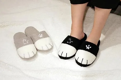 Aopuro Cute Cat Paw Animal Slippers Anti-Skid Memory Foam House Shoes Warm Fluffy Fuzzy Women Slippers Christmas Halloween Gifts