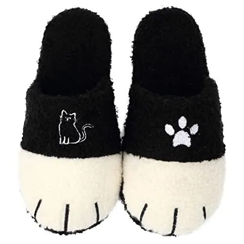 Aopuro Cute Cat Paw Animal Slippers Anti-Skid Memory Foam House Shoes Warm Fluffy Fuzzy Women Slippers Christmas Halloween Gifts