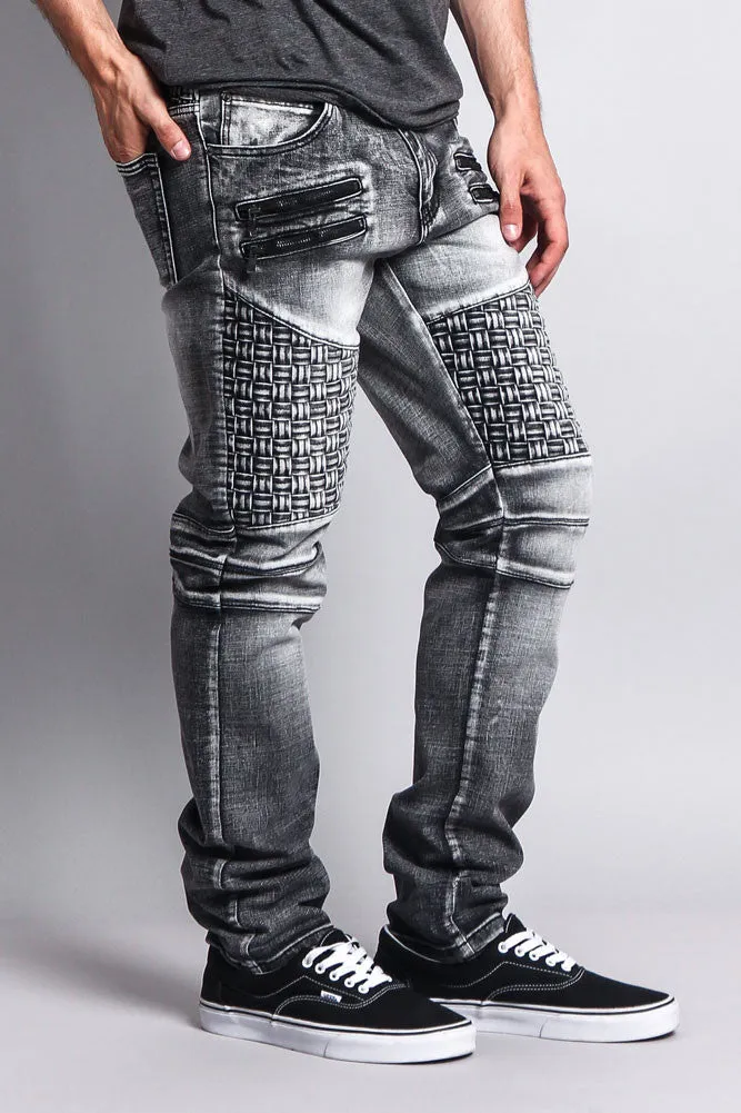 Basket Weave Biker Jeans