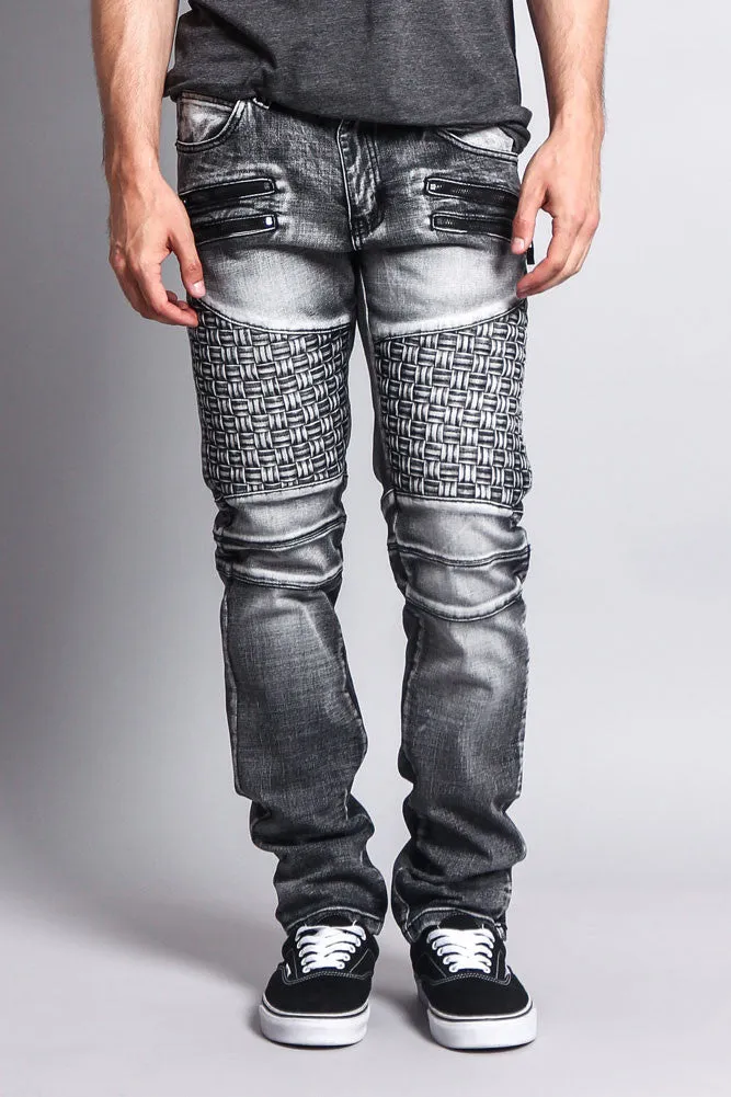 Basket Weave Biker Jeans