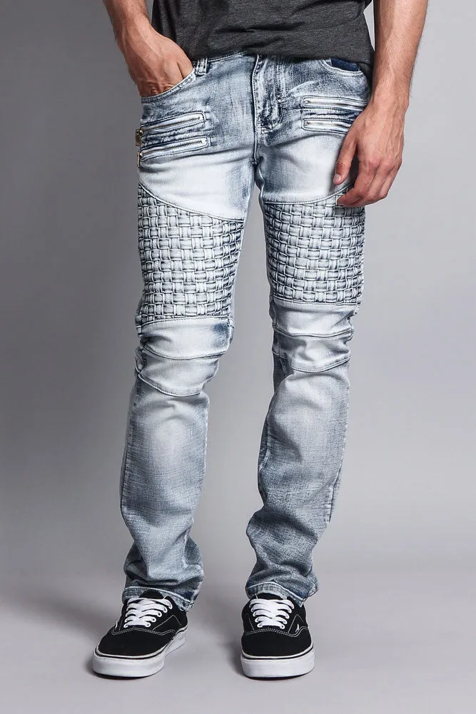 Basket Weave Biker Jeans