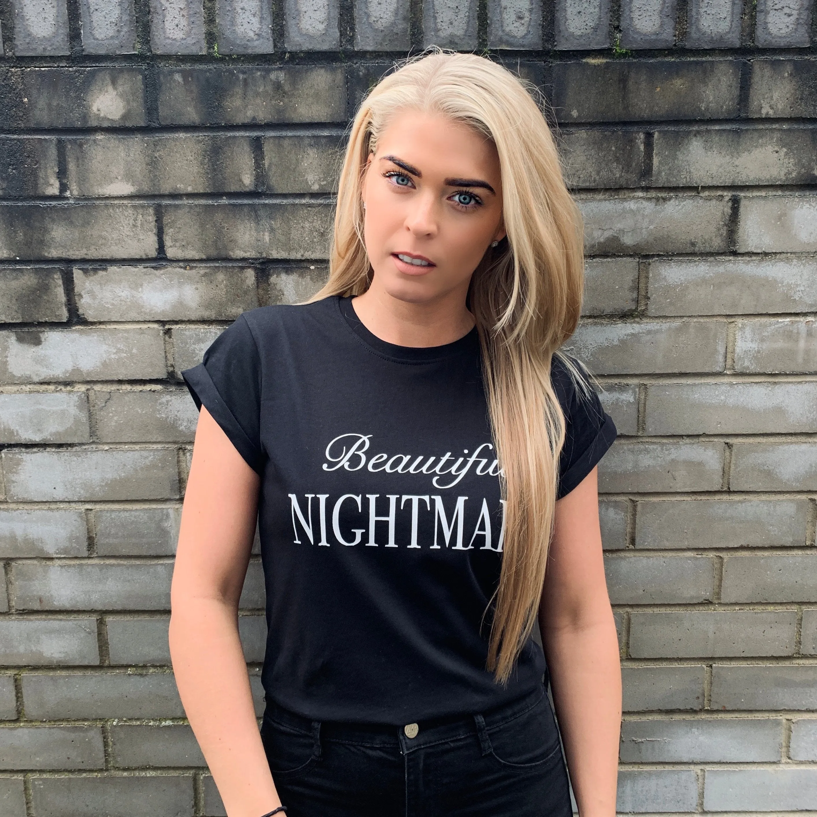 BEAUTIFUL NIGHTMARE - BLACK SLOGAN T SHIRT CT100