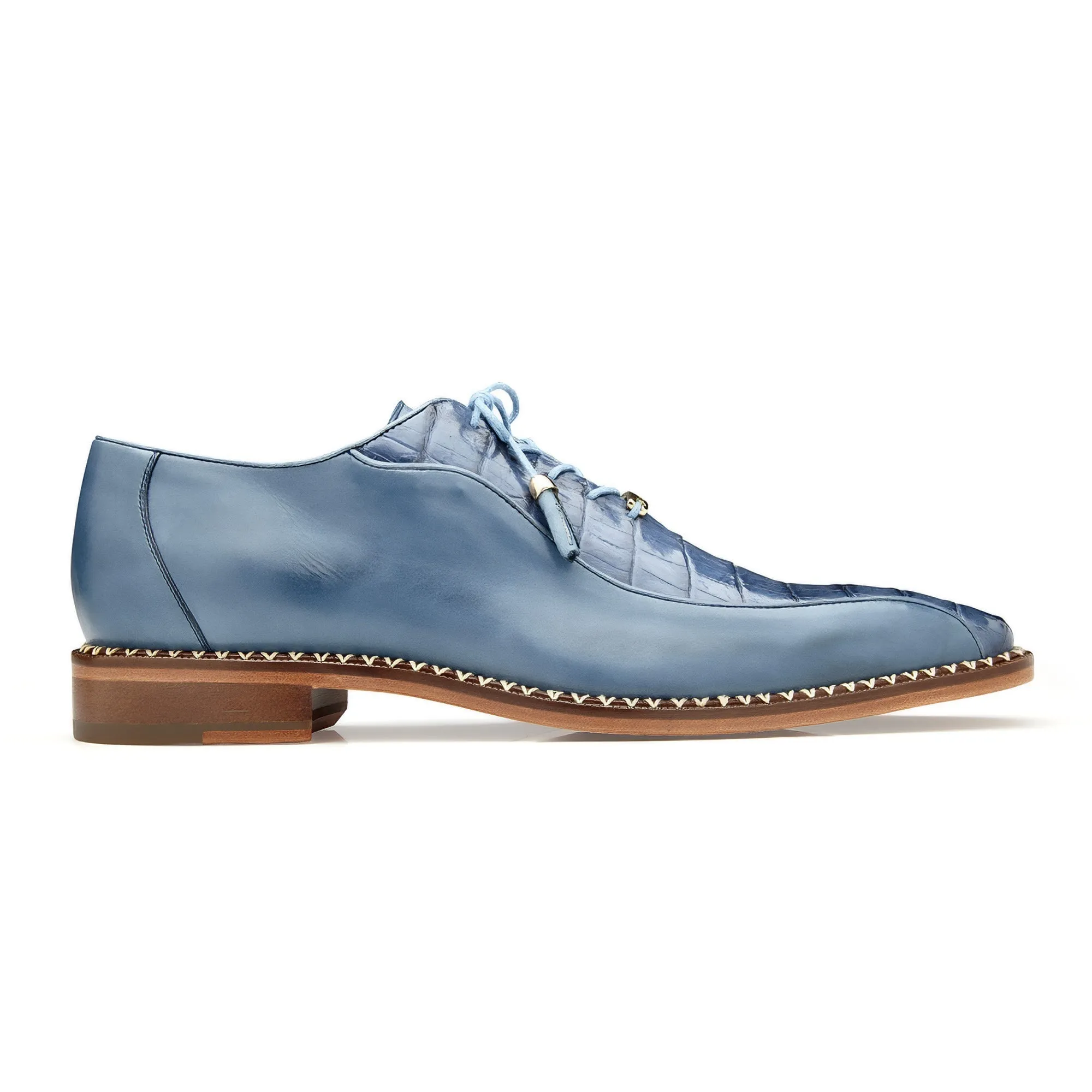 Belvedere Gabriele in Antique Blue Jean Caiman Crocodile & Calf-Skin Leather Oxfords