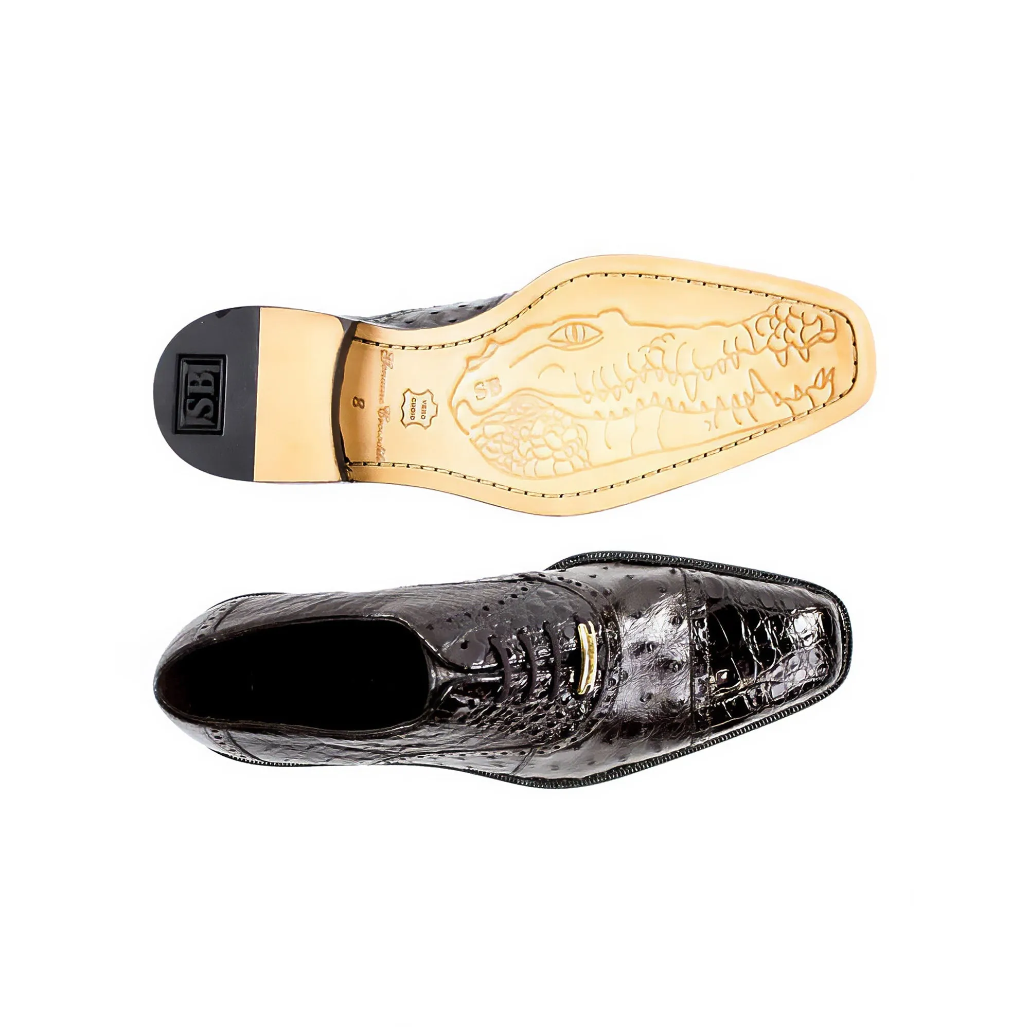 Belvedere Onesto II in Brown Genuine Ostrich & Crocodile Oxfords