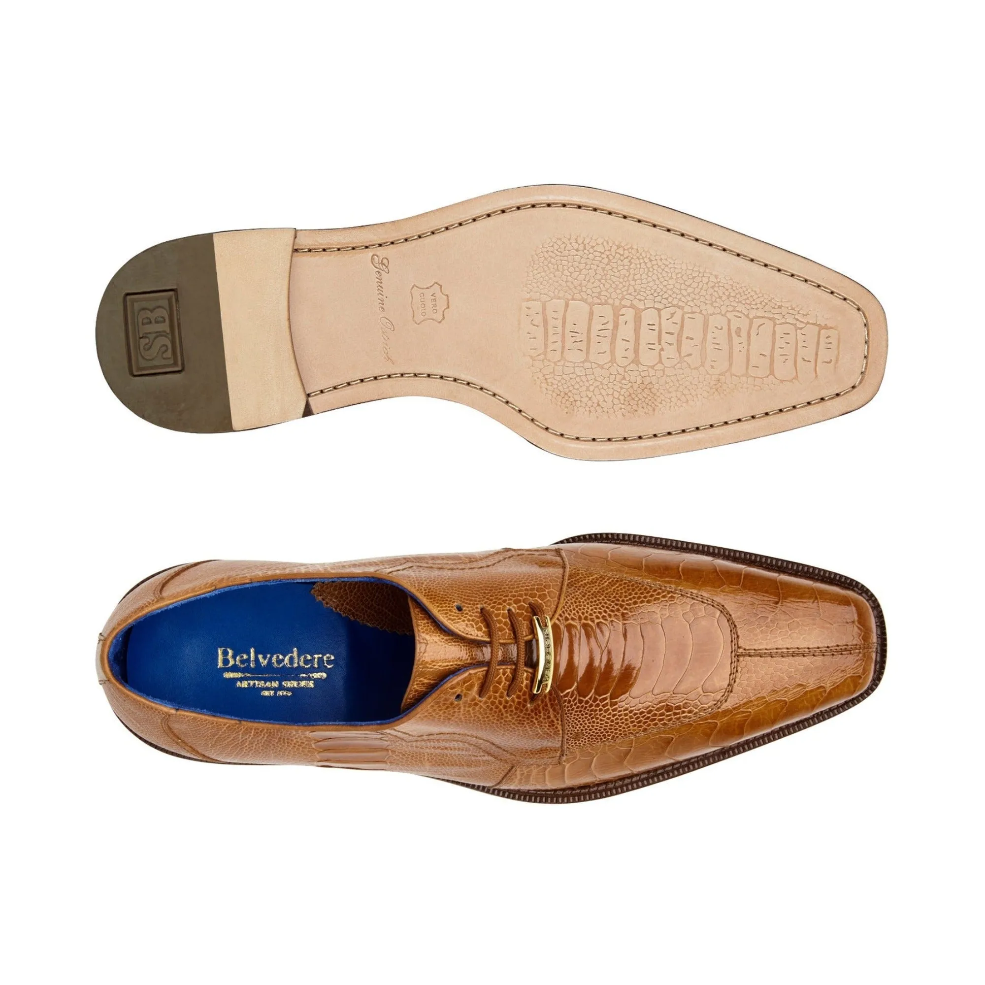 Belvedere Siena in Burned Amber Genuine Ostrich Leg Oxfords