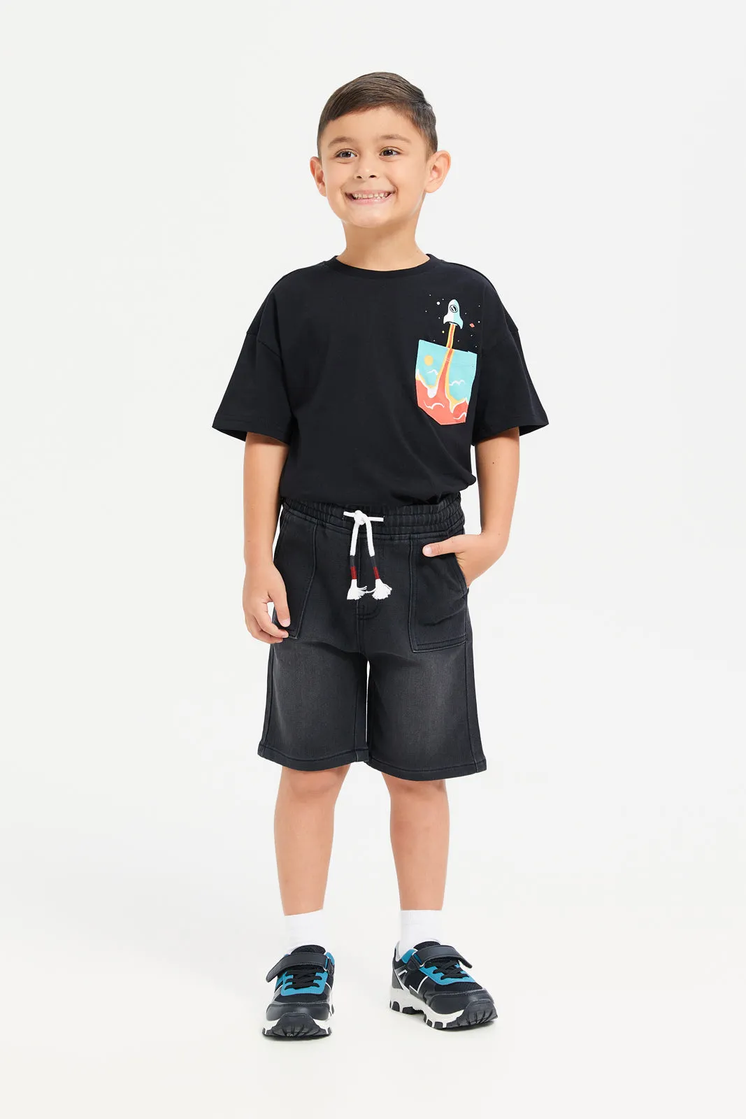 Boys Black Denim Shorts