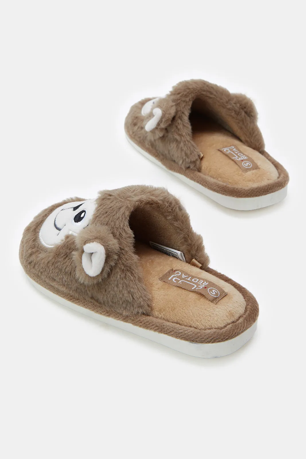 Boys Brown 3D Monkey Face Slippers