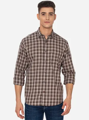 Brunette Brown Checked Classic Fit Casual Shirt | Greenfibre