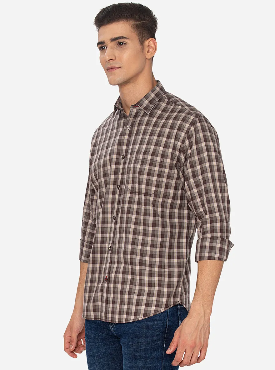 Brunette Brown Checked Classic Fit Casual Shirt | Greenfibre