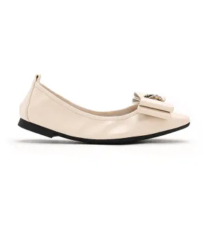 Candace Pop Of Bow Square Toe Foldable Flats Beige