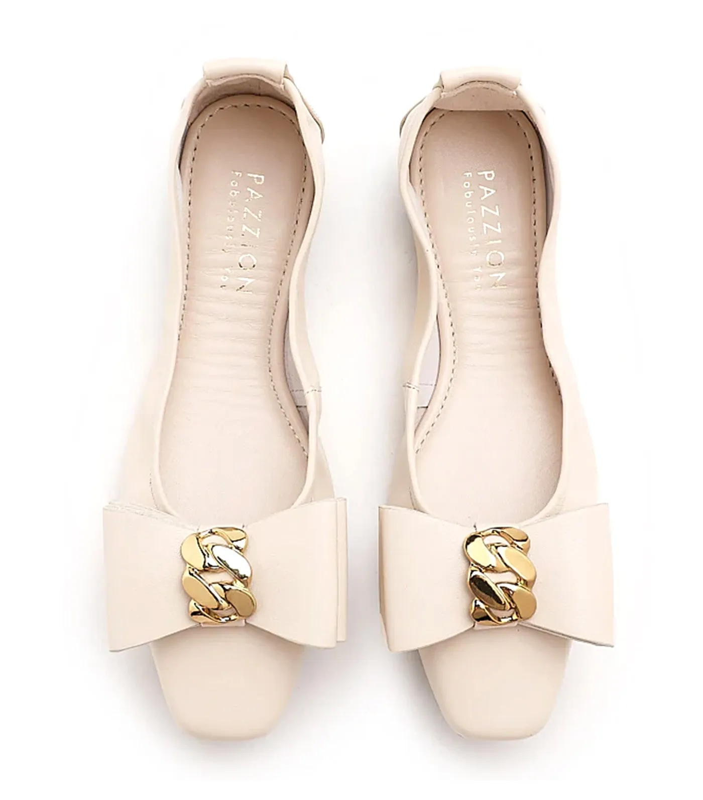 Candace Pop Of Bow Square Toe Foldable Flats Beige