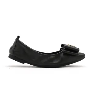 Candace Pop Of Bow Square Toe Foldable Flats Black