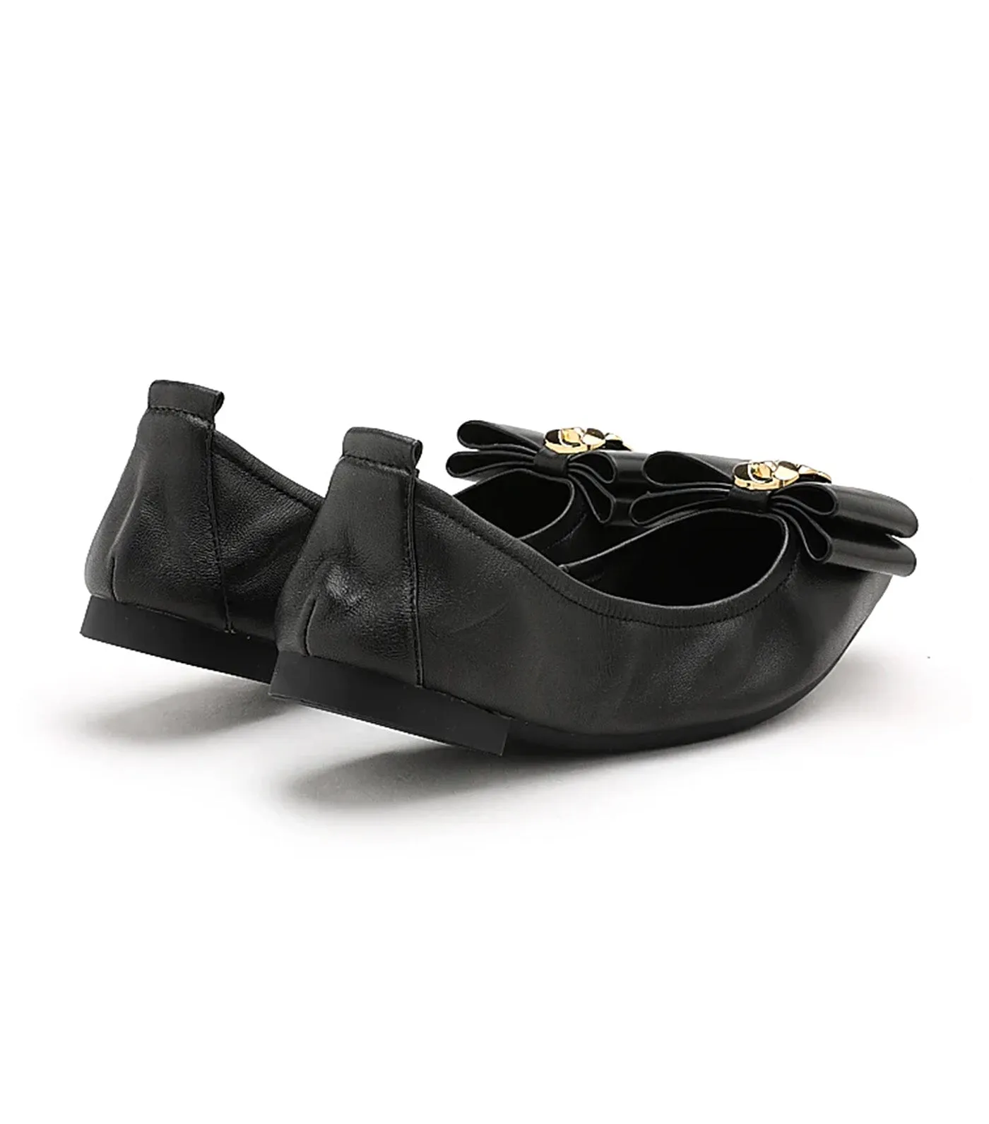 Candace Pop Of Bow Square Toe Foldable Flats Black