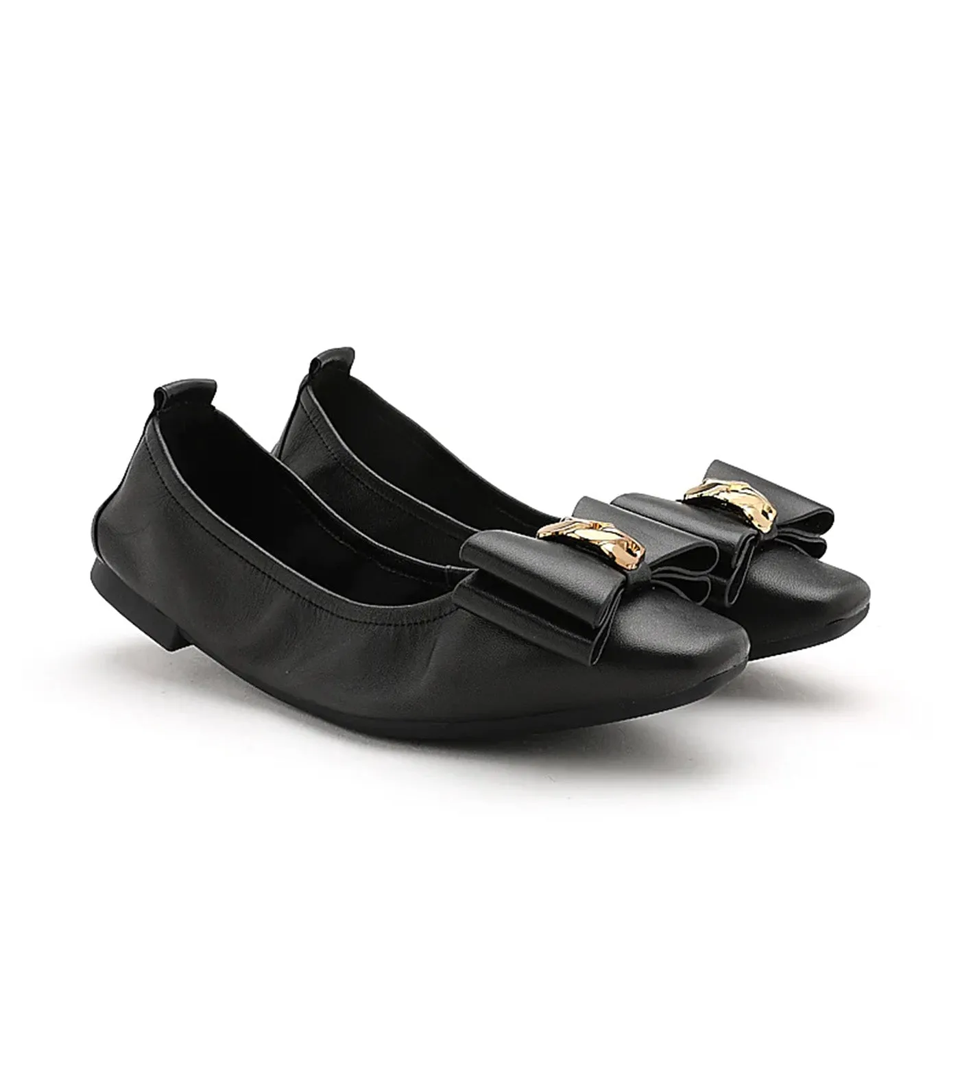 Candace Pop Of Bow Square Toe Foldable Flats Black