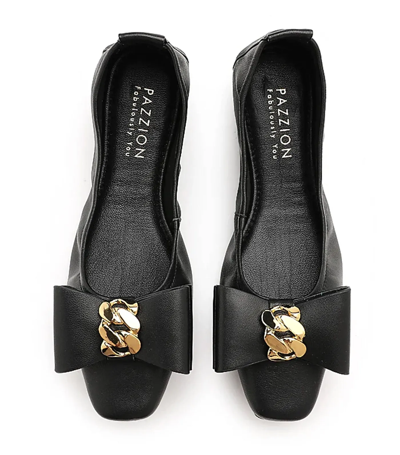 Candace Pop Of Bow Square Toe Foldable Flats Black