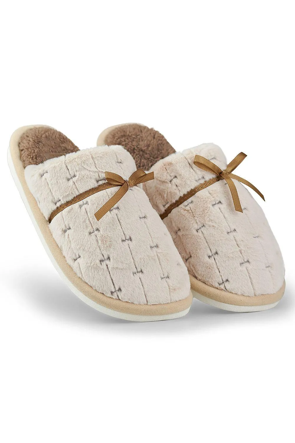 Chic Bow-Accented Faux Fur House Slippers