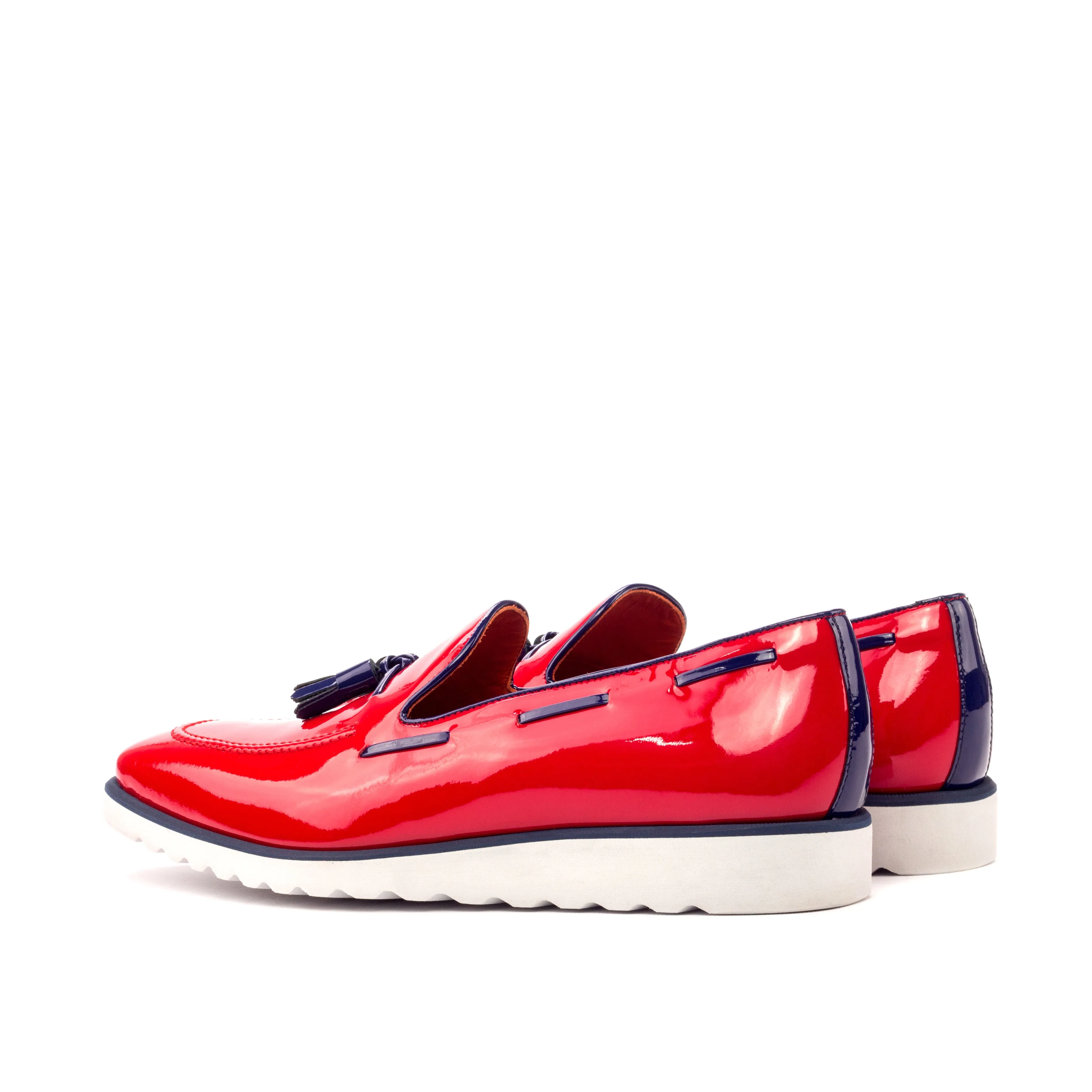 DapperFam Luciano in Red / Cobalt Blue Men's Italian Patent Leather Loafer