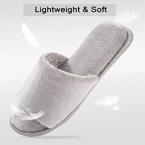 DL Open Toe Slippers for women Indoor, Cozy Memory Foam Womens House Slippers Summer Slip On, Comfy Soft Flannel Womens Bedroom Slippers Slide Breathable Size 7-8 Grey