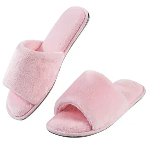 DL Open Toe Slippers for women Indoor, Cozy Memory Foam Womens House Slippers Summer Slip On, Comfy Soft Flannel Womens Bedroom Slippers Slide Breathable Size 7-8 Pink