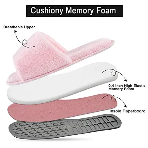 DL Open Toe Slippers for women Indoor, Cozy Memory Foam Womens House Slippers Summer Slip On, Comfy Soft Flannel Womens Bedroom Slippers Slide Breathable Size 7-8 Pink