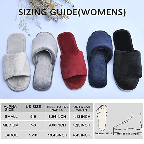 DL Open Toe Slippers for women Indoor, Cozy Memory Foam Womens House Slippers Summer Slip On, Comfy Soft Flannel Womens Bedroom Slippers Slide Breathable Size 7-8 Red Wine