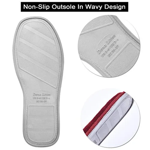 DL Open Toe Slippers for women Indoor, Cozy Memory Foam Womens House Slippers Summer Slip On, Comfy Soft Flannel Womens Bedroom Slippers Slide Breathable Size 7-8 Red Wine