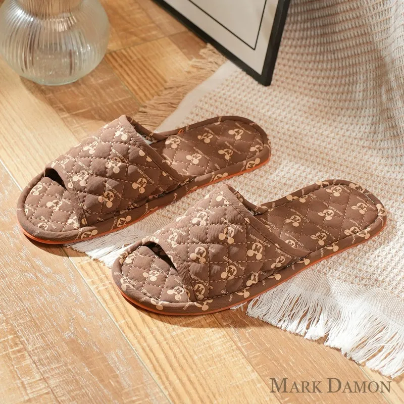 Fabric Craft Mickey Bow Korean Style Non-Slip Silent Soft Bottom Men's and Women's Home Indoor Floor Slippers