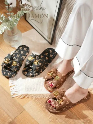 Fabric Craft Mickey Bow Korean Style Non-Slip Silent Soft Bottom Men's and Women's Home Indoor Floor Slippers