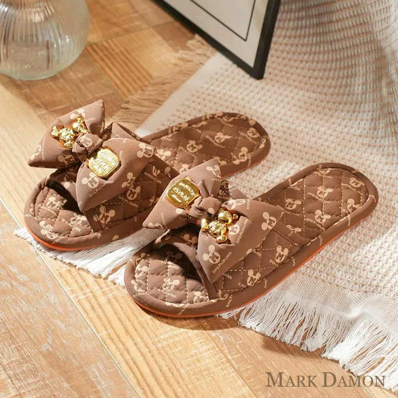 Fabric Craft Mickey Bow Korean Style Non-Slip Silent Soft Bottom Men's and Women's Home Indoor Floor Slippers