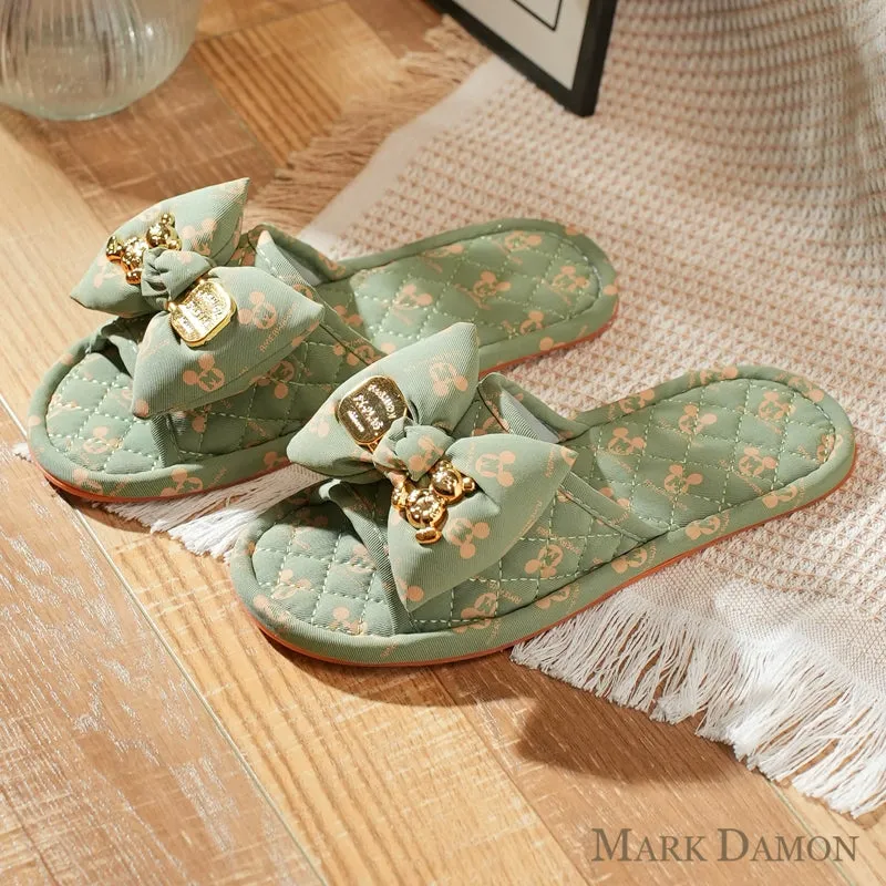 Fabric Craft Mickey Bow Korean Style Non-Slip Silent Soft Bottom Men's and Women's Home Indoor Floor Slippers