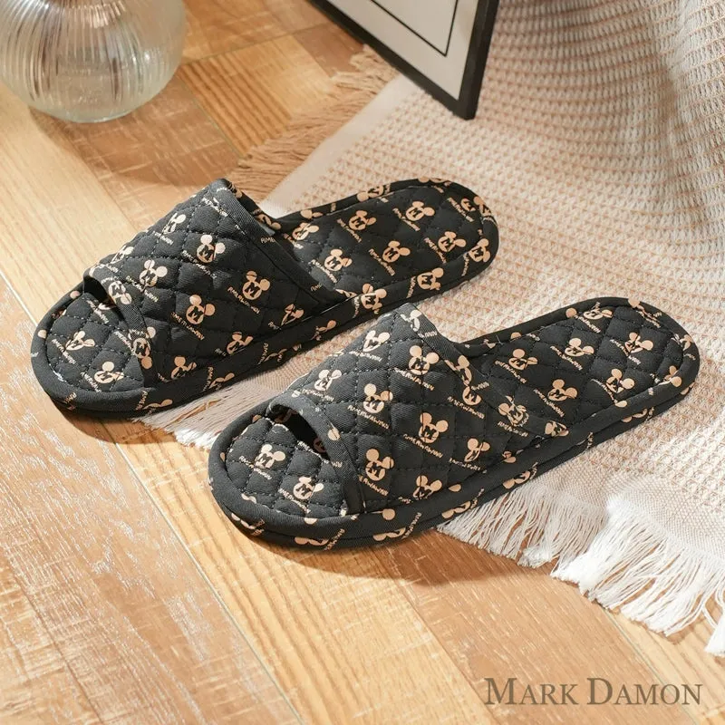 Fabric Craft Mickey Bow Korean Style Non-Slip Silent Soft Bottom Men's and Women's Home Indoor Floor Slippers