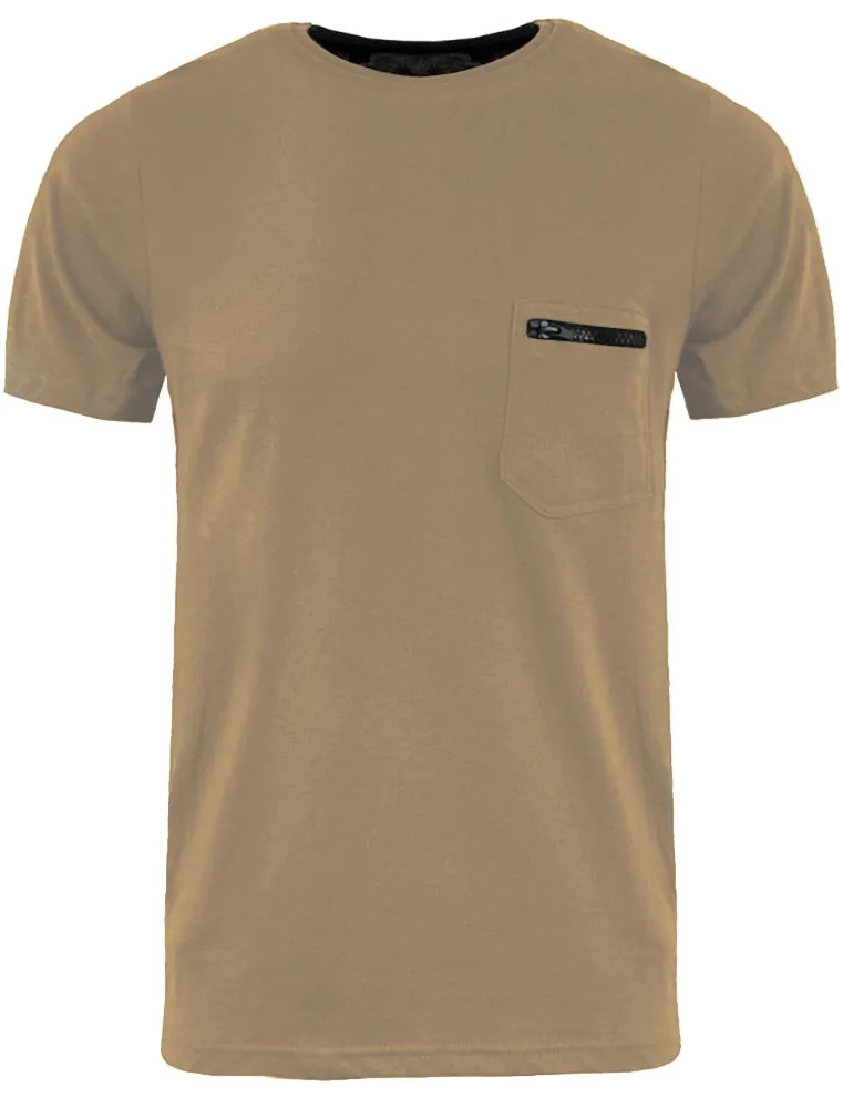 FaustianC Short Sleeve T-Shirt with Zip Chest Pocket in Mushroom