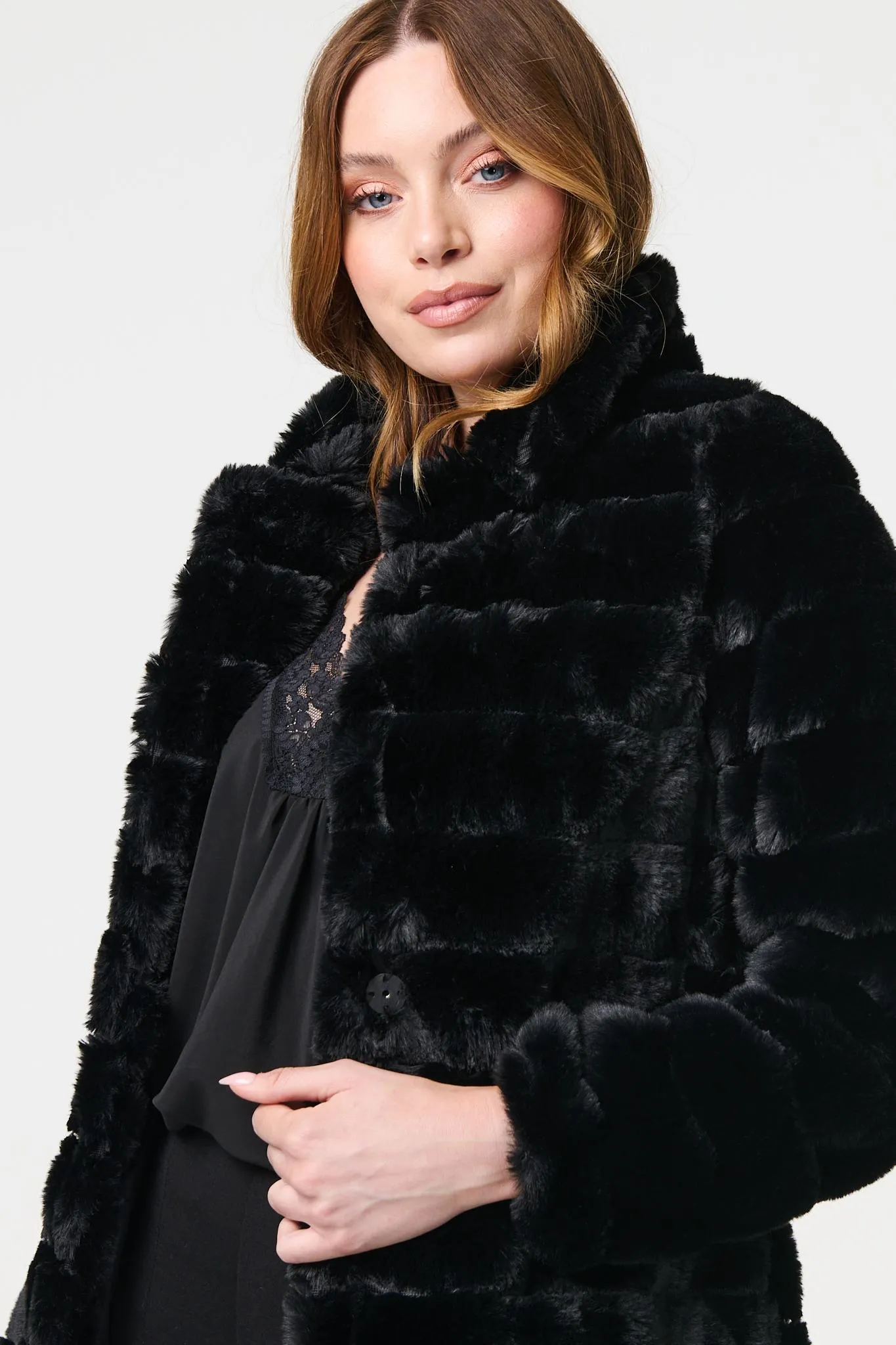 Faux Fur Thigh Length Coat