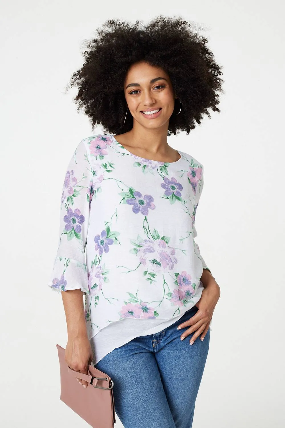 Floral Layered Hem Blouse Top