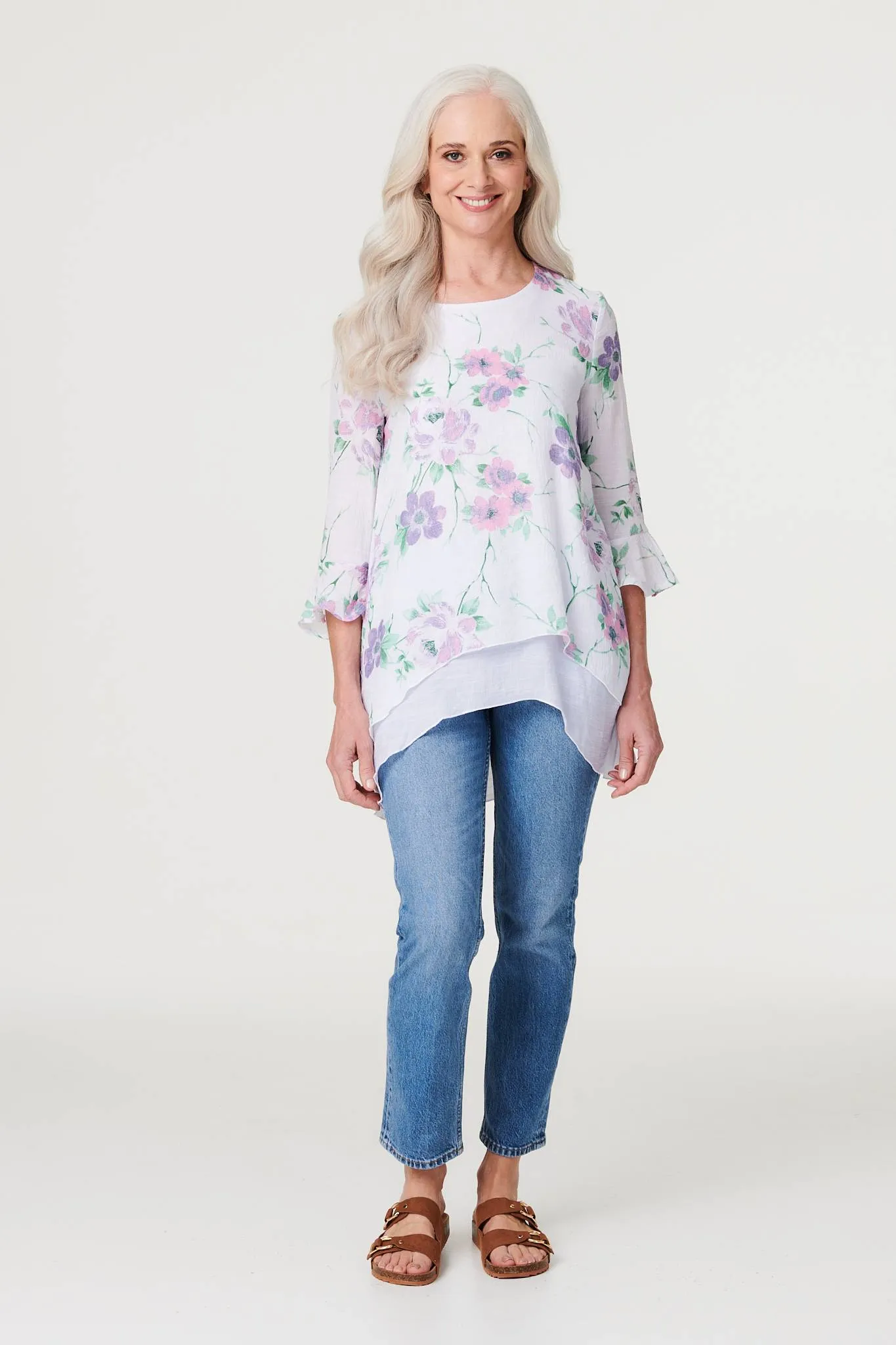 Floral Layered Hem Blouse Top