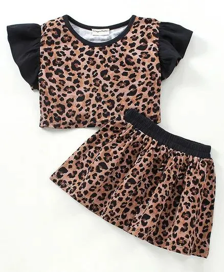 Frilled Animal Print Top Skirt Set