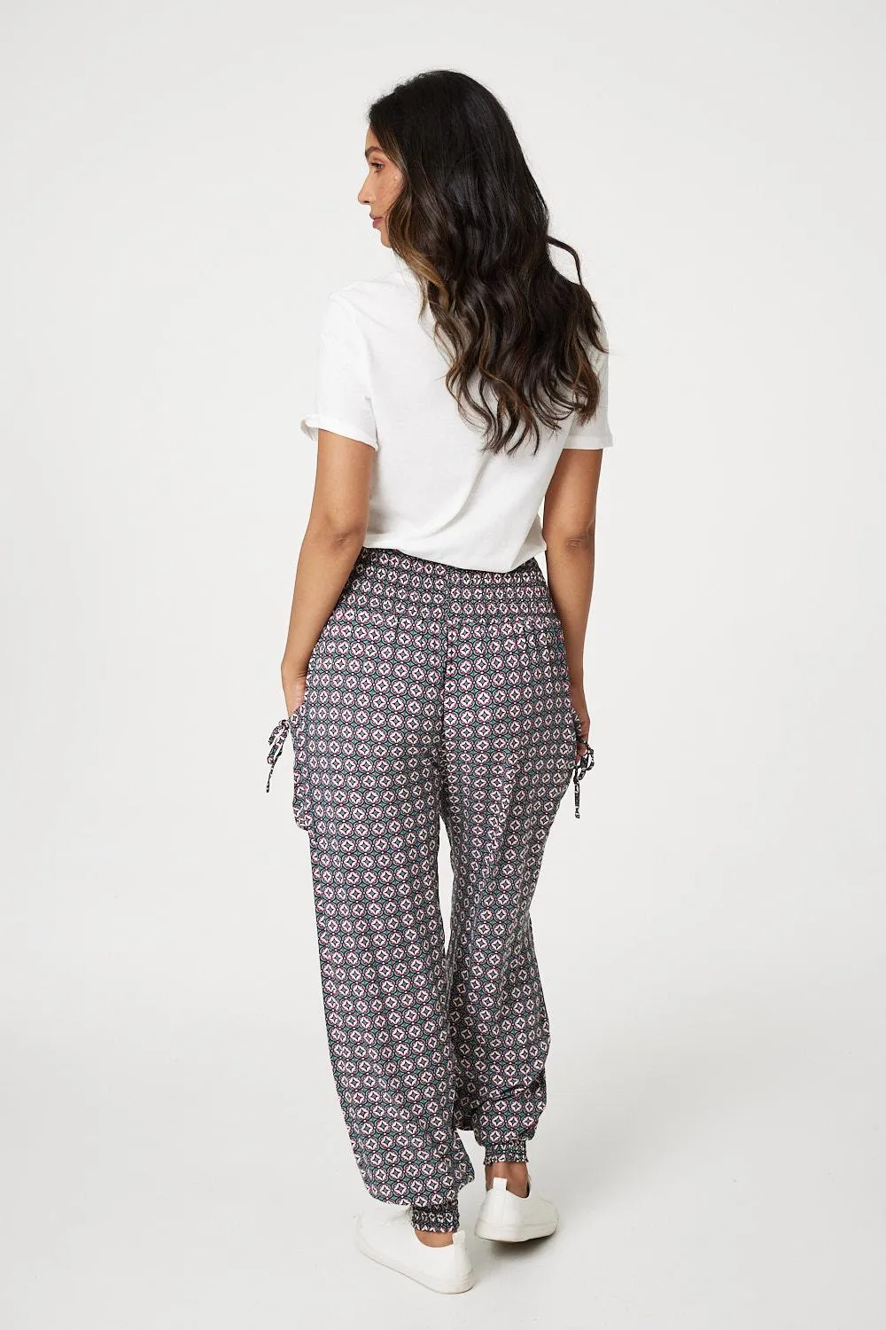 Geo Print Pull On Harem Pants