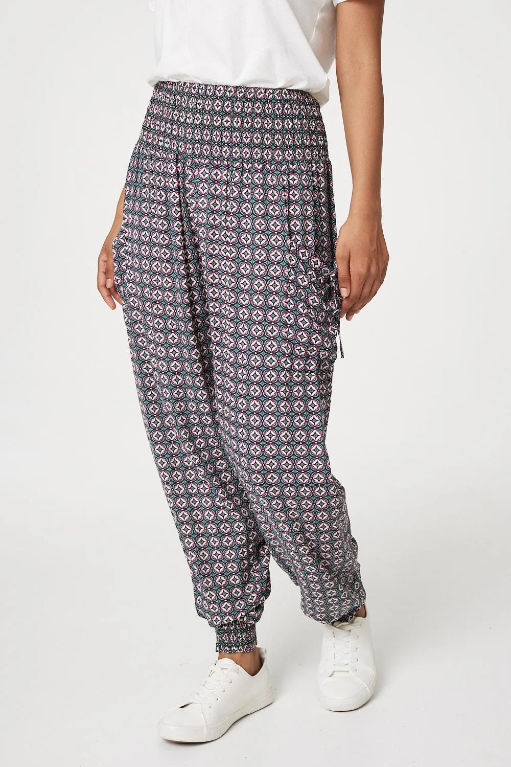 Geo Print Pull On Harem Pants