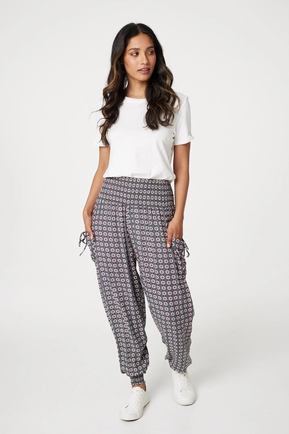 Geo Print Pull On Harem Pants