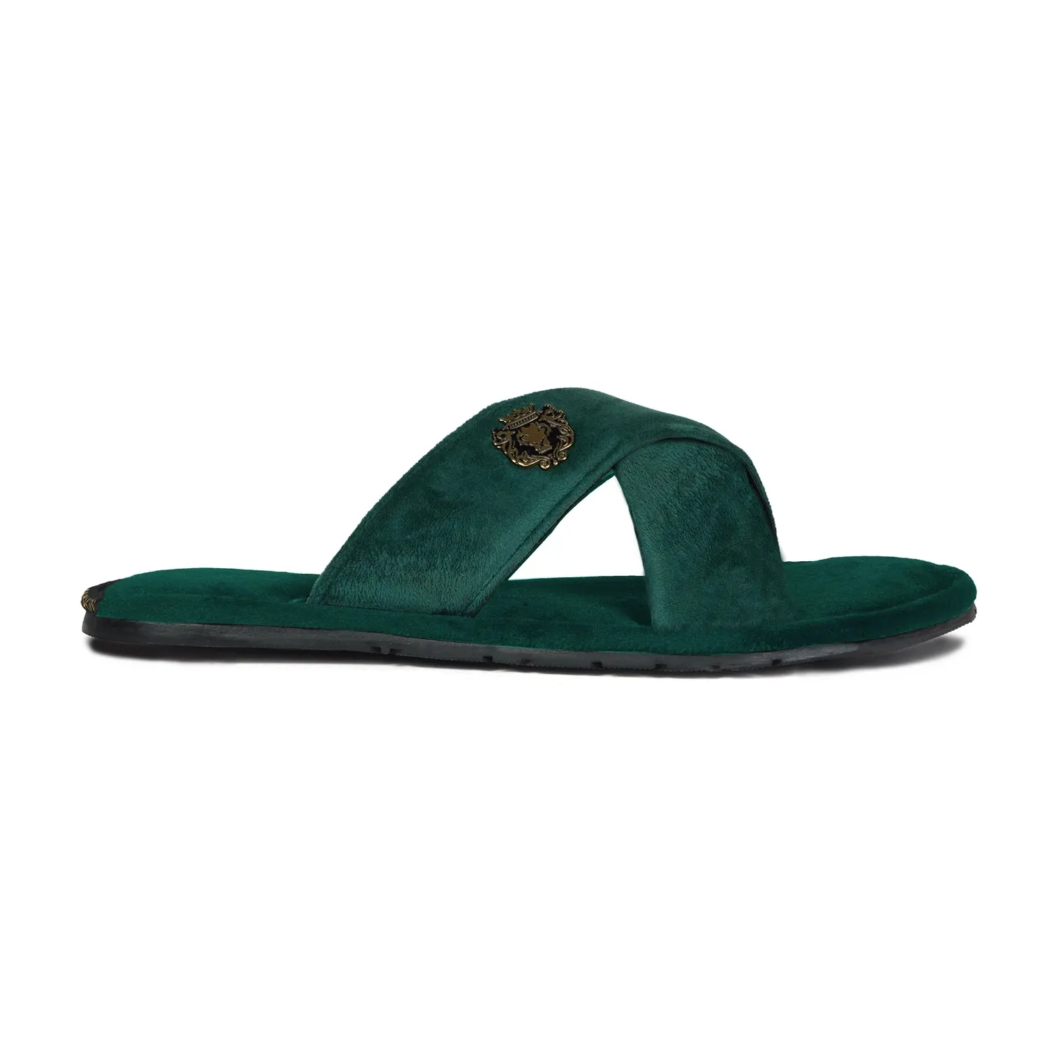 Green Cross Straps Comfy Velvet Slide-in Slippers By Brune & Bareskin