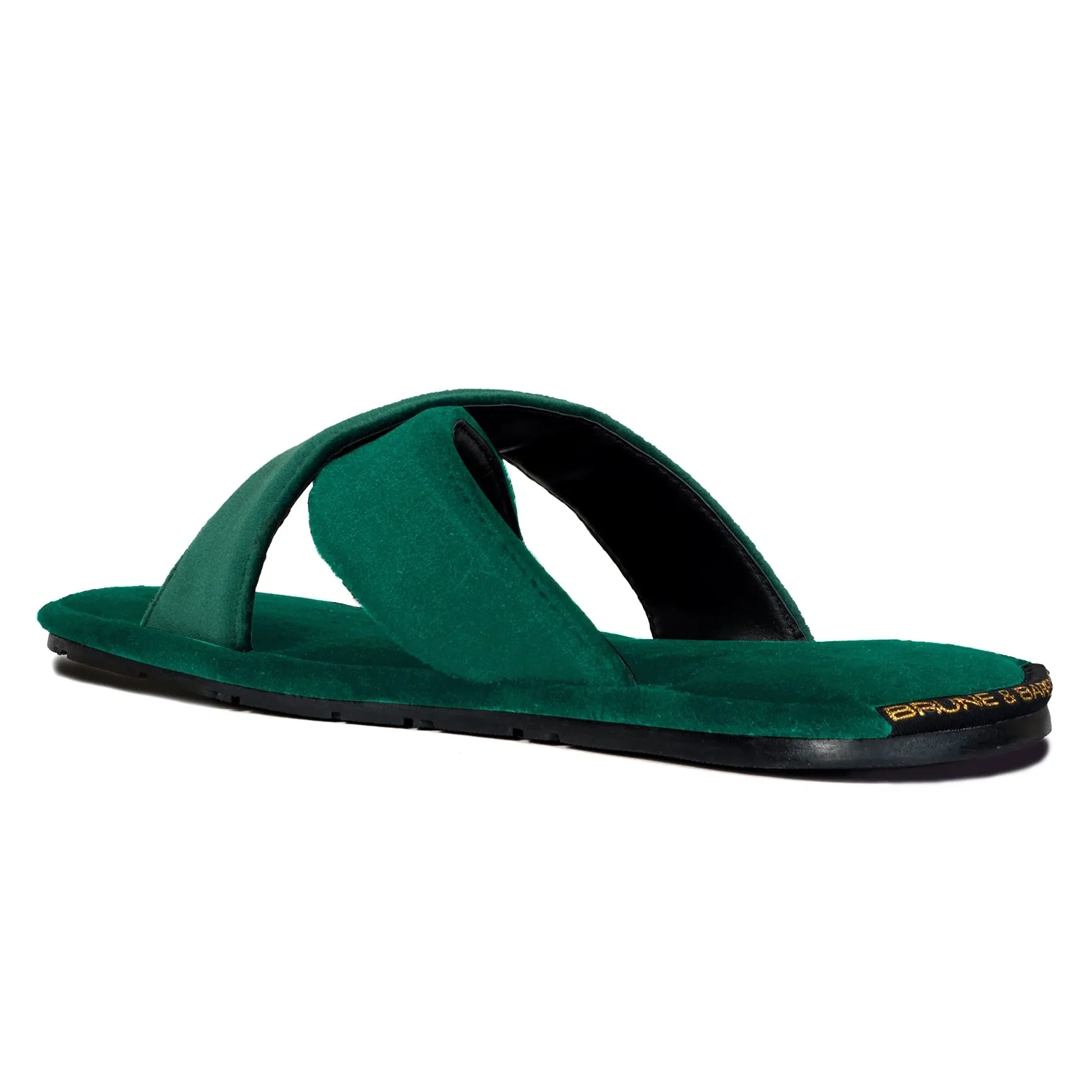 Green Cross Straps Comfy Velvet Slide-in Slippers By Brune & Bareskin