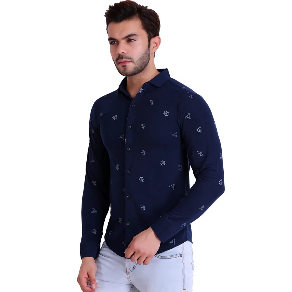 HiFlyers Men Polo Neck Printed Shirt Dark Blue