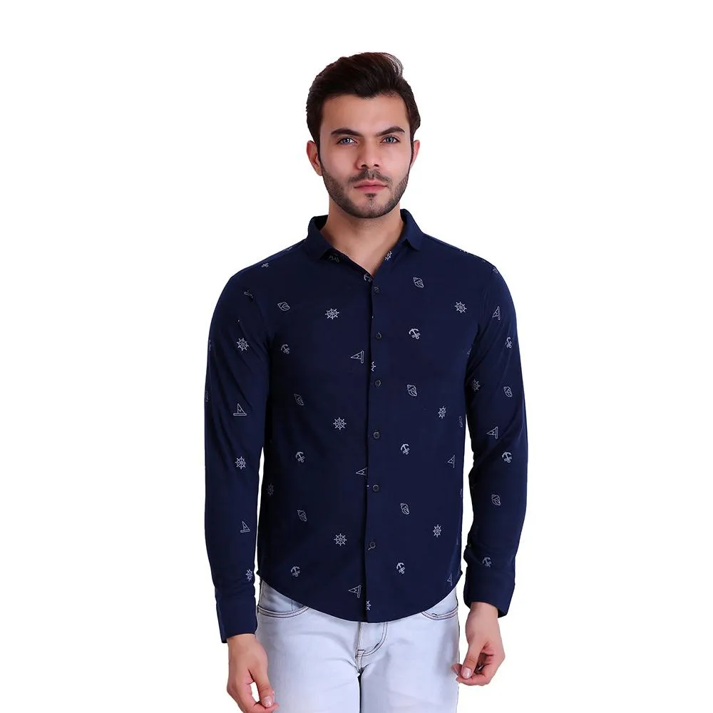 HiFlyers Men Polo Neck Printed Shirt Dark Blue