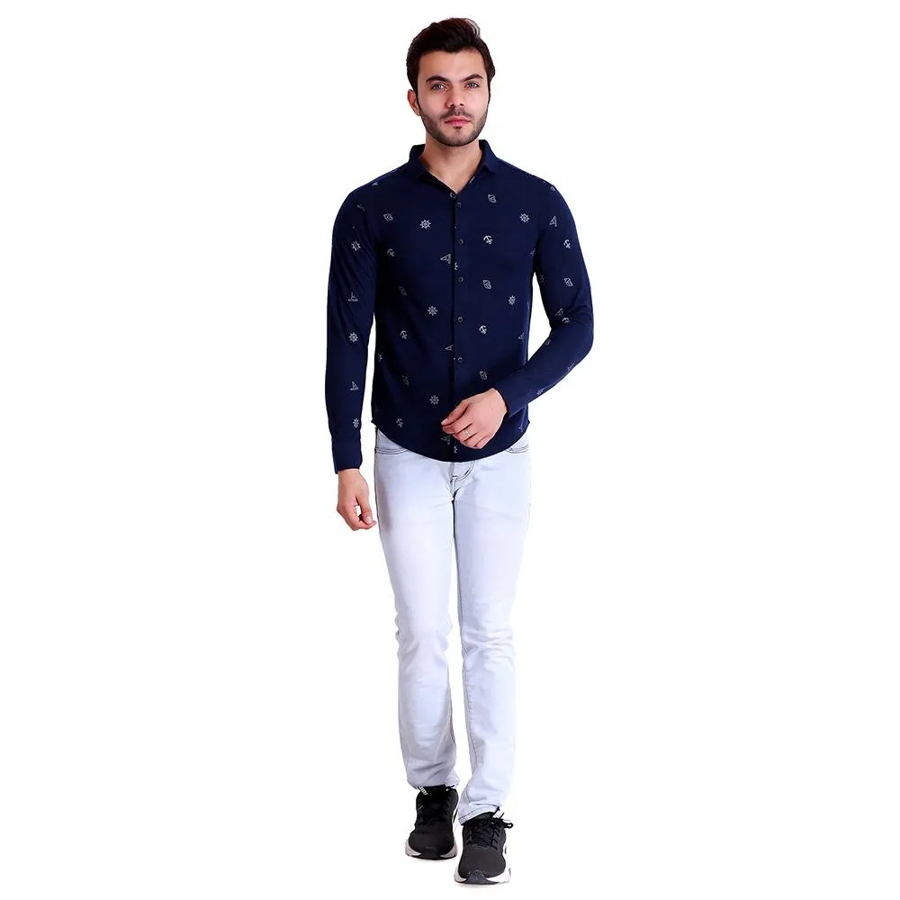 HiFlyers Men Polo Neck Printed Shirt Dark Blue