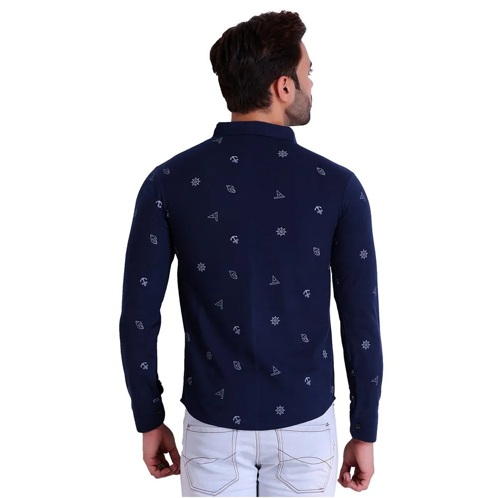 HiFlyers Men Polo Neck Printed Shirt Dark Blue