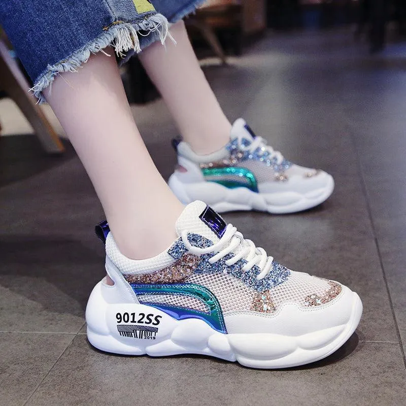 Hollow Rhinestone Sequins Sponge Cake Mesh Breathable Sports Daddy Shoes