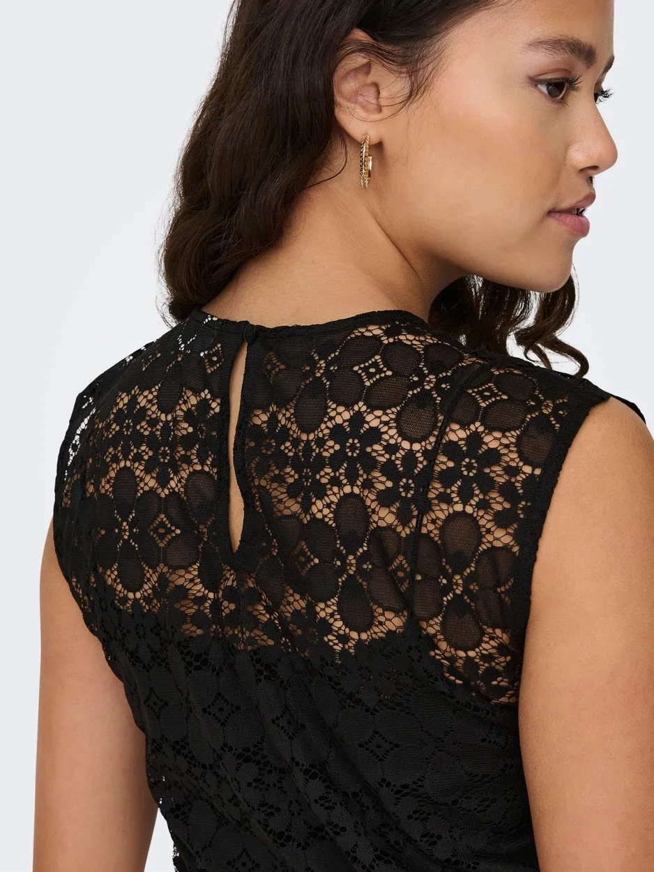 Jdyblond S/l Yoke Lace Top Jrs - Zwart