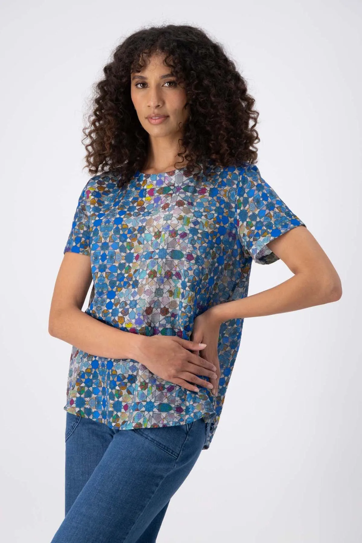 Kaleidoscope Top Blue in Seersucker