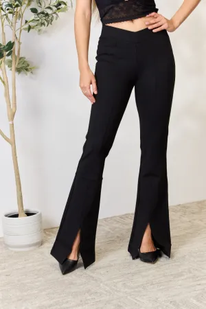 Kancan V-Waistband Slit Flare Pants